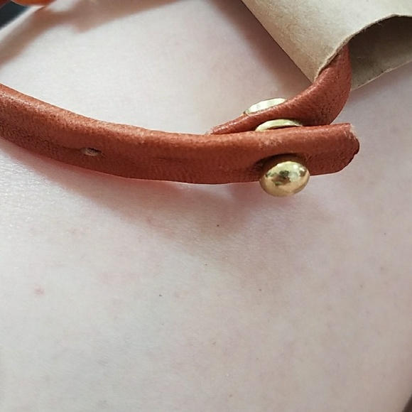 Leather and Gold Tone Disk Bracelet NWOT - Picture 4 of 4